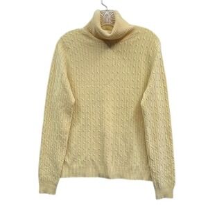 Sophia Milano Cable Knit Butter Yellow Cashmere Turtleneck Sweater Classic XL